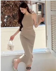 ノースリーブロングニットワンピース ベージュ　Mサイズ