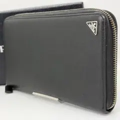RFID搭載/美品✨プラダ 長財布 ラウンドファスナー 三角ロゴ レザー 黒
