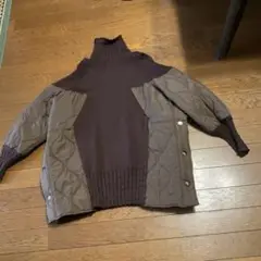 ダークブラウン キルティングジャケット タートルネック