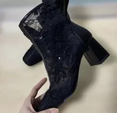 最終値下げ　表記LL 24.5-25 花柄　メッシュブーツ　シアー　透け感