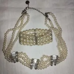 ホワイトパールとクリスタルのアクセサリーセット