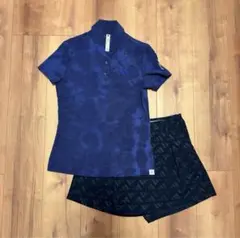 【新品S】シアサッカーポロシャツ　キュロット　セットアップ ネイビー　春夏