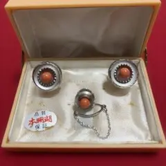 本珊瑚 ネクタイピン カフスセット ケース付き