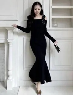 ROYALPARTY パールリボンオフショルマーメイドニットワンピース