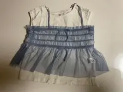 GU チュール付き半袖Tシャツ ホワイト/ブルー