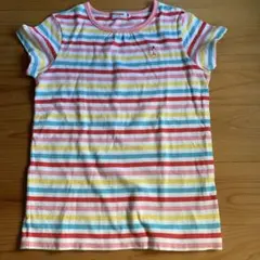 MIKI HOUSE 半袖Tシャツ マルチボーダー バレリーナ刺繍　日本製のサムネイル