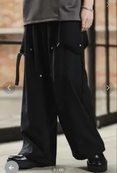 Double knee suspenders slacks ブラック