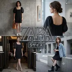 新品未使用✨ZARA✨パフスリーブ ミニワンピース S ブラック
