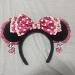 ディズニー 水玉リボンカチューシャ　ドット柄　ミニー　ピンク