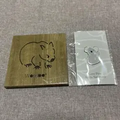 【オーストラリア土産】ウッド“Wombat”コースター＋コアラピン／2点セット