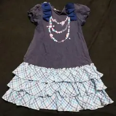 ３８　メゾピアノネイビー 半袖ワンピース 120cm フリル