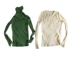 【1/4までの限定 秋セット】緑タートルネックと白リブセーターセット