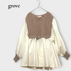 グローブ grove ドッキング シャツチュニック ケーブルニット 長袖 Mのサムネイル