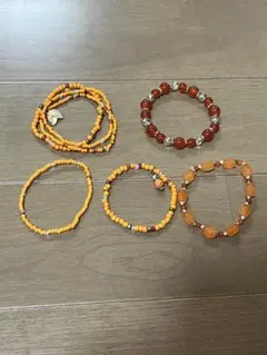 【1/10発送】 オレンジビーズ ブレスレット 5点セット