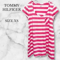 トミーヒルフィガー Tシャツ チュニック ボーダー柄 カジュアル ピンク