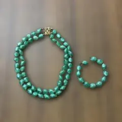 子供用ミニサイズ　グリーンビーズネックレス　ブレスレット