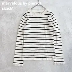 【マーベラスバイピエロ】長袖リブニット/セーター　レース ボーダー　【M】