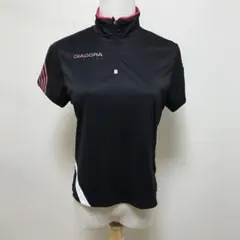 【美品✨️】　DIADORA ハーフジップ スポーツシャツ ブラック ピンク　Lのサムネイル