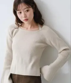 ボウタイ配色リブニット