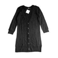 新品 オゾック OZOC 黒 ロング丈 ニット カーディガン 7分袖