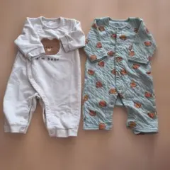 70-80 長袖クマさんロンパース2点セット