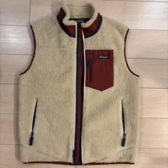 patagonia フリース ベスト L ベージュ/赤