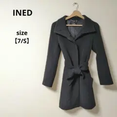 ★美品★INED 黒 Aラインコート アンゴラ混【7/S】