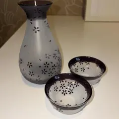ハンドメイド　サンドブラスト　徳利　おちょこ　桜　酒器セット