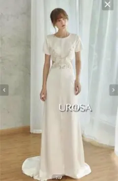 美晴ドレス スリット入り刺繍シルクサテンドレス 中古ウェディングドレス