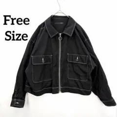 ヘザー 黒 ジップ ジャケット 黒 フリーサイズ 綿100% 訳あり 可愛いのサムネイル