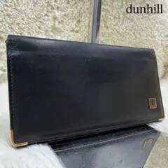 ラ*ラ様 ダンヒル 長財布 二つ折り ロゴ 金具 ブラック レザー