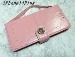 iPhone14Plus 用 PUレザーケース ピジュー 手帳型 ピンク