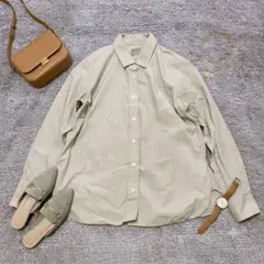 【無印良品】ストライプシャツ ベージュ 長袖 Mのサムネイル