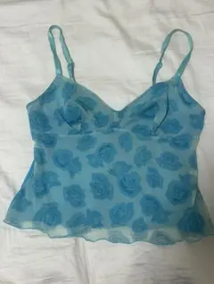 Y2K Vintage 00s バラ柄 水色 シフォン キャミソール