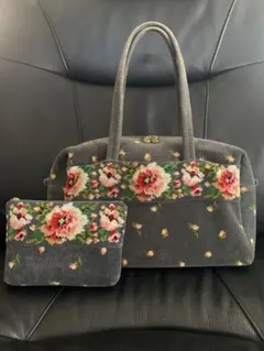 FEILERフェイラー花柄ミニボストン、ポーチ付き