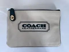 COACH ポーチ クラッチバッグ キャンバス アイボリー×グリーンCD699G