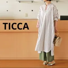 ティッカ【極美品】フレンチスリーブリネンシャツワンピース ロング