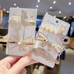 パールとクリスタルのヘアピン5個セット