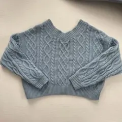 LOWRYS FARMライトブルー Vネック ケーブルニット M