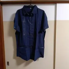 ネイビー チェック柄 半袖シャツ