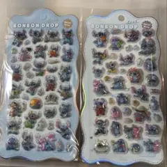ディズニー　スティッチ　ボンボンドロップシール　2点セット　ぷくぷくシール