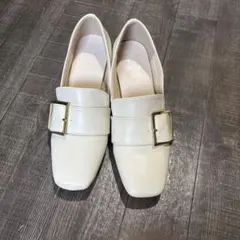 スクエアトゥフレアヒールレザーローファー