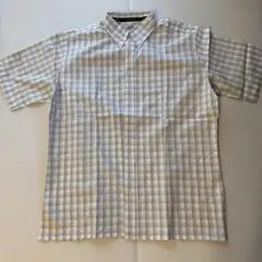 【HERMES エルメス 半袖チェックシャツ ベージュ系 フランス製】のサムネイル