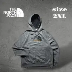 【US限定デザイン】ノースフェイス 刺繍ロゴ パーカー 裏起毛 グレー XXL
