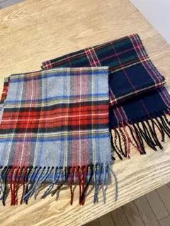 チェック柄フリンジマフラー2枚セット