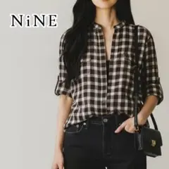 ナイン ノーカラーチェックシャツ 薄手 NINE