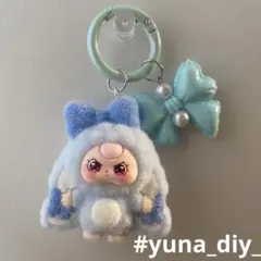 baby three リボン 垂れ耳うさぎ カラビナ キーホルダー 青 ブルー