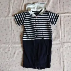 コムサ　綿100　50〜70　ネイビー　セーラー　ストライプ　カバーオール