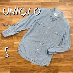 UNIQLOユニクロ チェーンステッチWフラップポケットシャンブレーシャツS