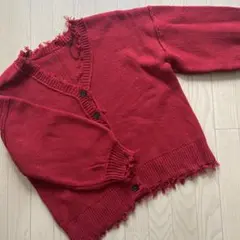 イング　ニットカーディガン　ダメージ加工　赤　M